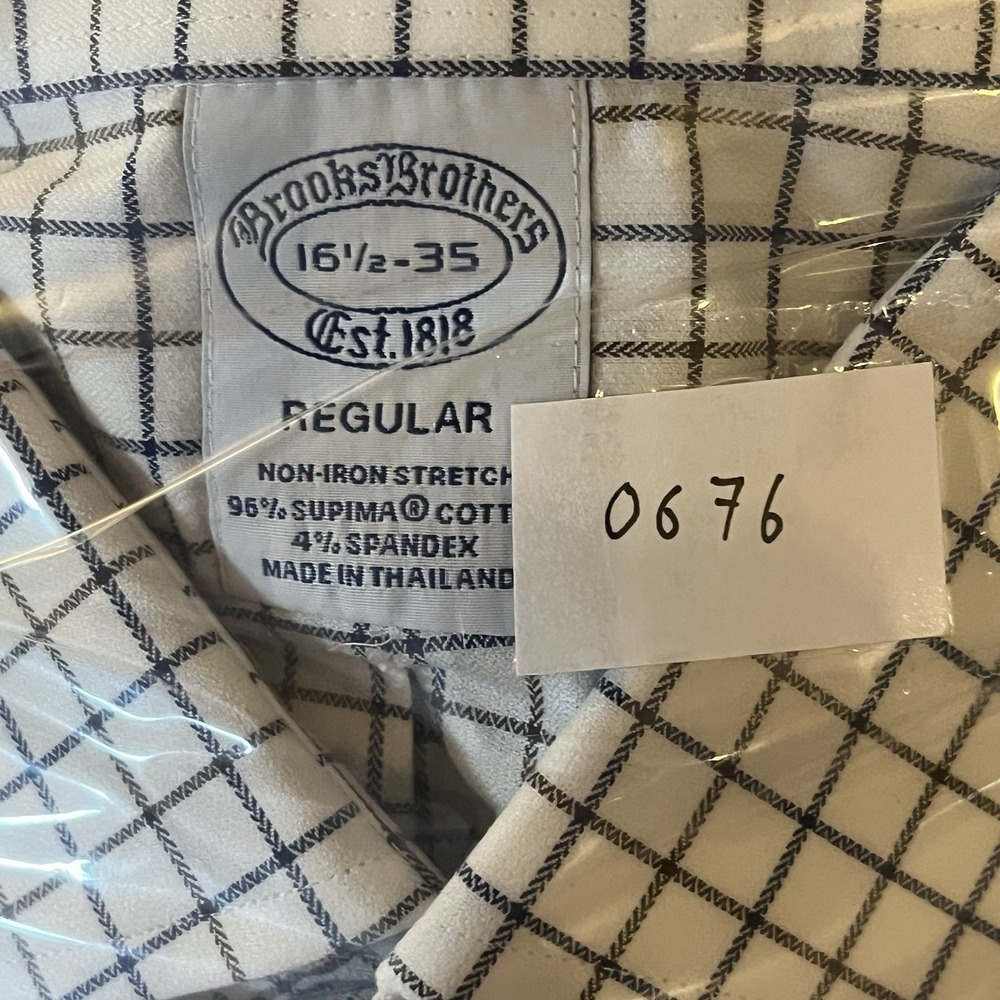 Brooks Brothers Shirt Mens 16.5 35 White Gray Check Plaid Non-Iron Stretch Reg - Picture 8 of 8
